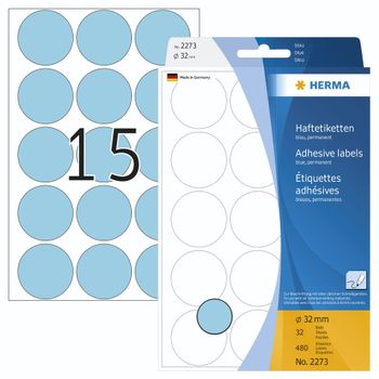 Product image of the product “HERMA Multi-purpose labels/colour dots Ø 32 mm round blue paper matt hand inscription 480 pcs. ”