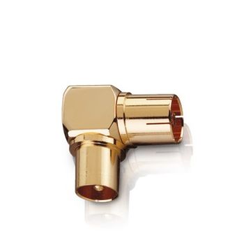 Product image of the product “Oehlbach 4403 Koax-Winkeladapter gilded Anschlüsse: Koax-plug IEC, Koax-female IEC 2 pc(s) ”