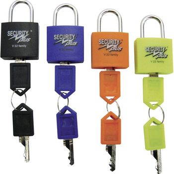 Product image of the product “Security Plus V 22-4 Vorhängeschloss 4er Set Neongelb, Blau, Orange, black Schlüsselschloss ”