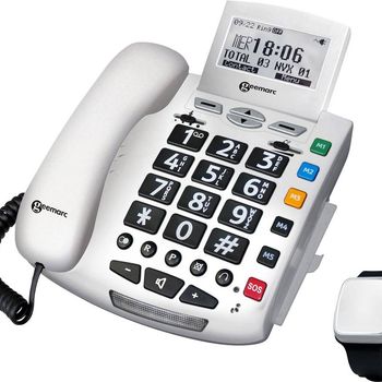 Geemarc Pack SERENTIES Schnurgebundenes seniors phone Fallband-Sensor Beleuchtetes Display white 