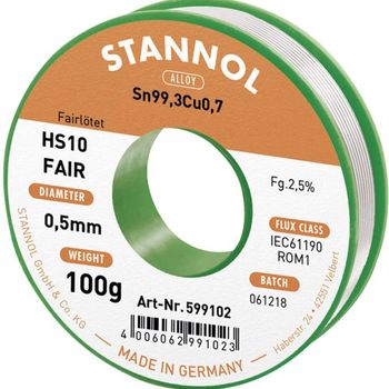 Product image of the product “Stannol HS10-Fair Lötzinn Spule Sn99,3Cu0,7 ROM1 100g 0.5mm ”