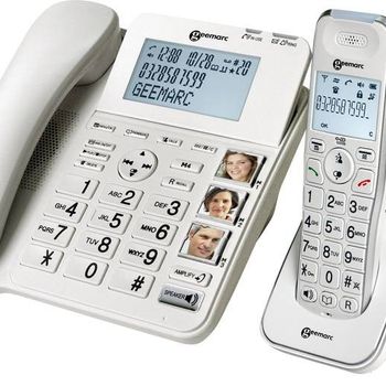 Product image of the product “Geemarc Pack SENIOR 295 Schnurgebundenes seniors phone answering machine, Foto-Tasten, incl. extra handset Beleuchtetes Display white ”