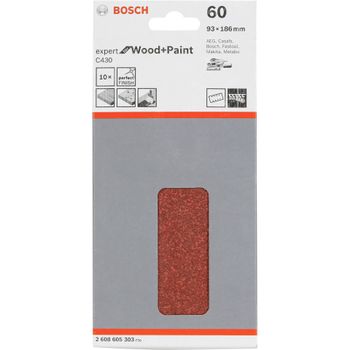 Artikelbild des Artikels “Bosch Accessories Expert for Wood 2608605303 Schwingschleifpapier mit Klett, gelocht Körnung (num) 60 (L x B) 185mm x 93mm 10St. “