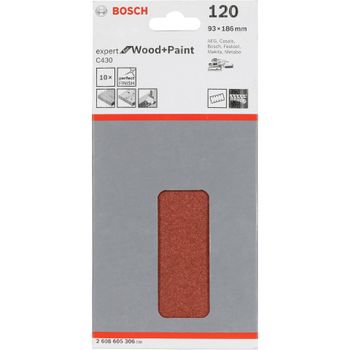 Artikelbild des Artikels “Bosch Accessories Expert for Wood 2608605306 Schwingschleifpapier mit Klett, gelocht Körnung (num) 120 (L x B) 185mm x 93mm 10St. “