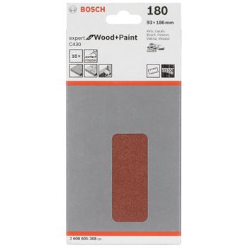 Artikelbild des Artikels “Bosch Accessories Expert for Wood 2608605308 Schwingschleifpapier mit Klett, gelocht Körnung (num) 180 (L x B) 185mm x 93mm 10St. “