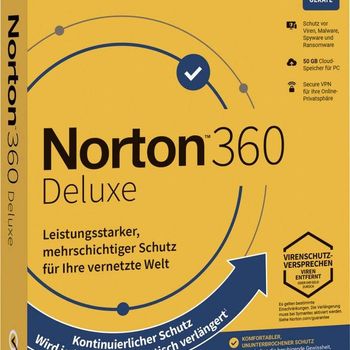 Product image of the product “Norton Life Lock Norton™ 360 Deluxe 50GB GE 1 USER 5 DEVICE 12MO Jahreslicense, 5 licenseen Windows, Mac, Android Antivirus ”