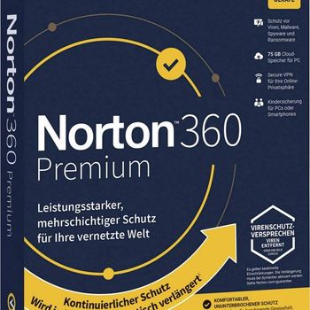 Product image of the product “Norton Life Lock Norton™ 360 Premium 75GB GE 1 USER 10 DEVICE 12MO Jahreslicense, 10 licenseen Windows, Mac, Android Antivirus ”