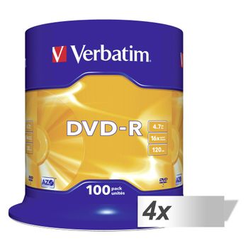Product image of the product “4x100 Verbatim DVD-R 4,7GB 16x Speed, matt silver ”