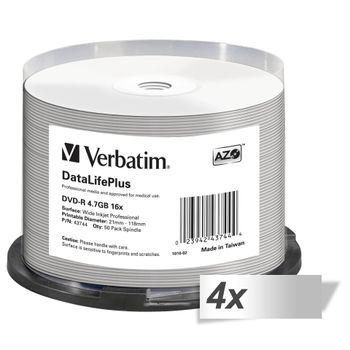 Product image of the product “4x50 Verbatim DVD-R 4,7GB 16x wide printable NON-ID ”
