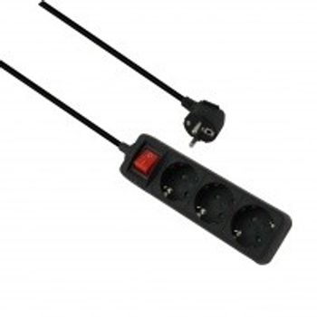 Product image of the product “helos power strip CLASSIC, 3-fach, black, 1,5m, with Schalter ”
