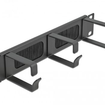 Product image of the product “DeLOCK 10″ Cable Management Brush Strip with 3 hooks 1U black ”