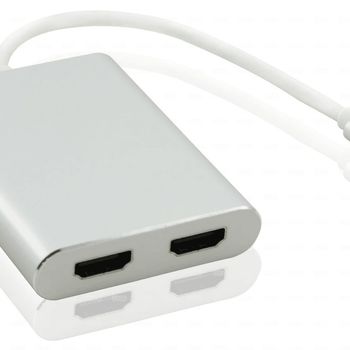 Product image of the product “helos Splitter USB 3.1 Type-C™ St./2x HDMI Buchse, PREMIUM 4K, silver ”