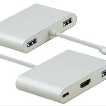Product image of the product “helos docking station, USB 3.1 Type-C St/3xUSB/HDMI/Type-C Bu, PREMIUM 4K, silver ”