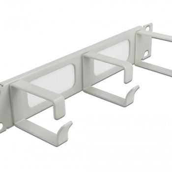 Product image of the product “DeLOCK 10″ Cable Management Brush Strip with 3 hooks 1U grey ”