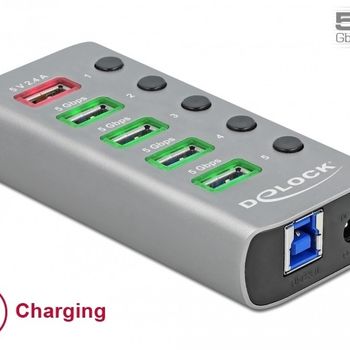 Product image of the product “DeLOCK USB 5 Gbps Hub with 4 Ports + 1 Fast Charging Port with Switch and Illumination ”