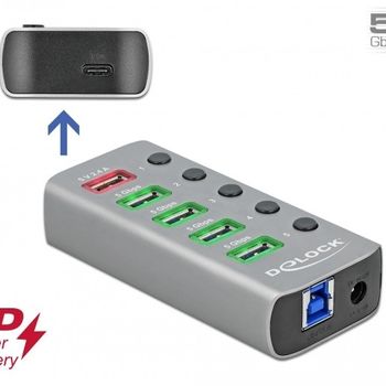 Product image of the product “DeLOCK USB 5 Gbps Hub with 4 Ports + 1 Fast Charging Port + 1 USB-C PD 3.0 Port with Switch and Illumination ”