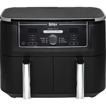 Product image of the product “Ninja AF400UK Foodi MAX Dual Zone Digital Air Fryer, 2 Drawers, 9.5L, 6-in-1, Uses No Oil, Max Crisp, Roast, Bake, Reheat, Dehydrate, Cook 8 Portions, Non-Stick Dishwasher Safe Baskets - black ”