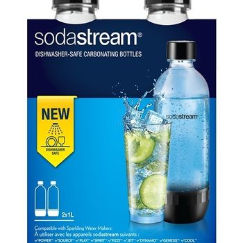 Image du produit “SodaStream 1042260410 Lot de 2 Bouteilles de Gazéification Classique Compatibles Lave-Vaisselle, Grand Modèle 1 L, Matière : Tritan, Sans BPA ”