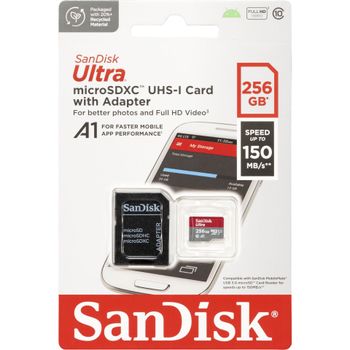 Artikelbild des Artikels “SanDisk microSDXC Ultra 256GB (A1/UHS-I/Cl.10/150MB/s) + Adapter \ Mobile\  microSDXC-Karte 256 GB A1 Application Performance Class, UHS-Class 1 “