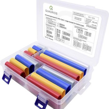 Product image of the product “Quadrios 1905CA060 Akkuschrumpfschlauch without Kleber Transparent, Blau, Gelb, Rot Schrumpfrate:2:1 16 Teile ”