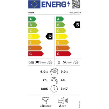 Image du produit “Bosch Serie 8 WNC244070 machine à laver avec sèche linge Pose libre Charge avant Blanc ”