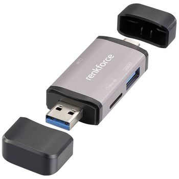 Artikelbild des Artikels “Renkforce RF-CR-480 Externer Speicherkartenleser USB-A, USB-C® Aluminium-Grau “
