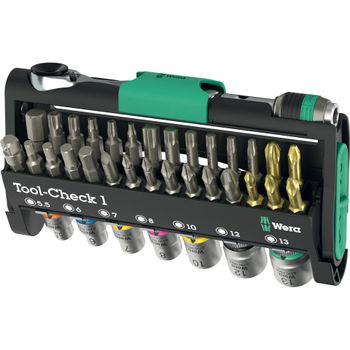 Artikelbild des Artikels “Wera Tool-Check 1 05049050001 Bit-Set 32teilig Schlitz, Kreuzschlitz Phillips, Kreuzschlitz Pozidriv, Innen-Sechskant, Innen-TORX “