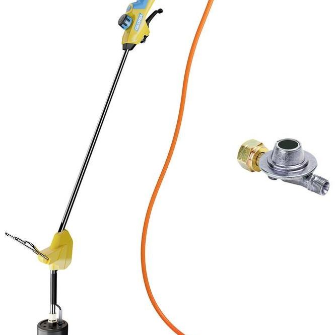 GLORIA Thermoflamm Bio Professional E Turbo Gasbrander, onkruidverdelger en vlamapparaat voor grote oppervlakken, onkruidbrander voor gasfles met turbosproeier > 1.200 °C, incl. drukregelaar
