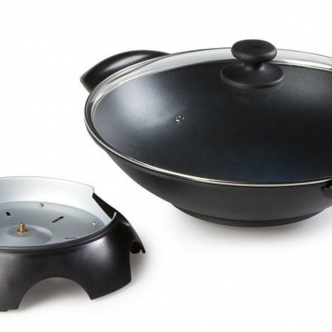 Wok Électrique Domo 5L - Noir - 2200W - Revêtement Anti-Adhésif - Parfait Pour Cuisine Asiatique